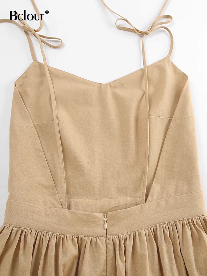 Elegant Lace-Up A-Line Dress with Pockets