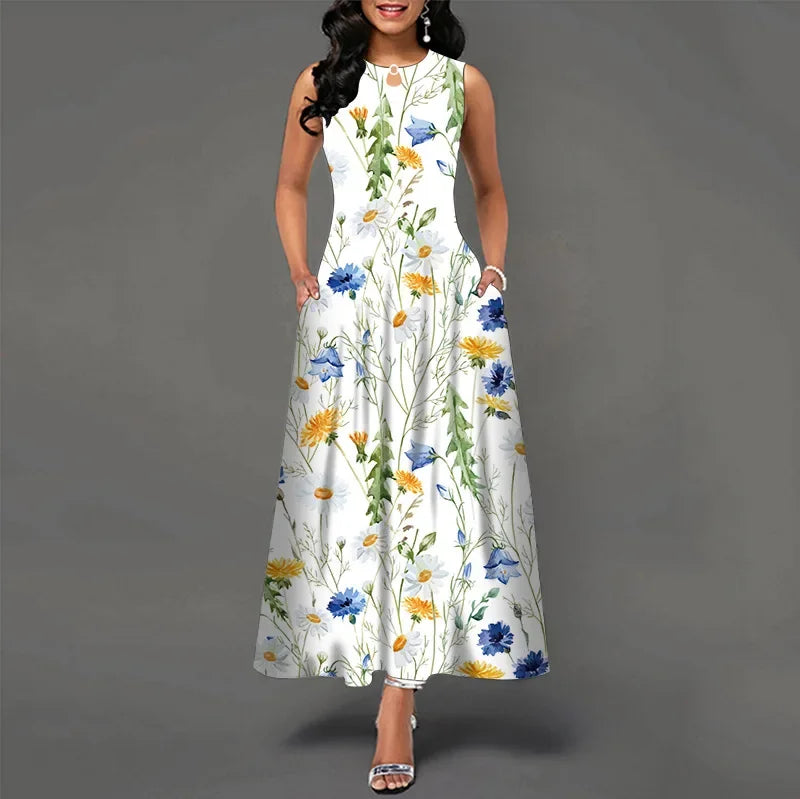 Floral Bohemian Maxi Dress with Pockets