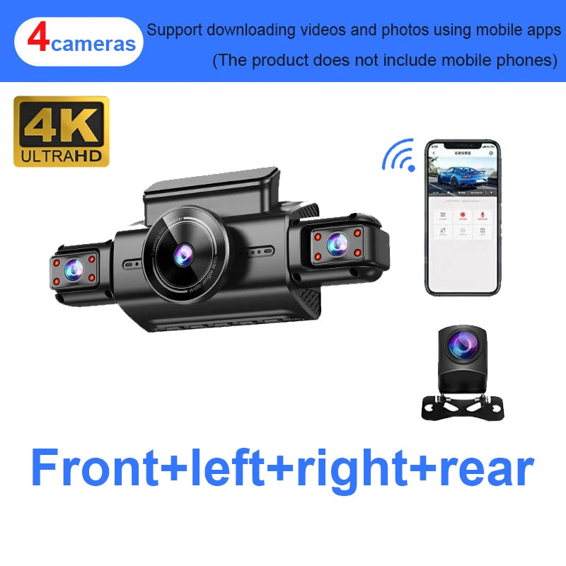Dash Cam 4 Channel Hidden tachograph 4K Ultra HD Mini Video Recorder Four Camera with Rear View DVR 24H Parking Monitor BlackBox