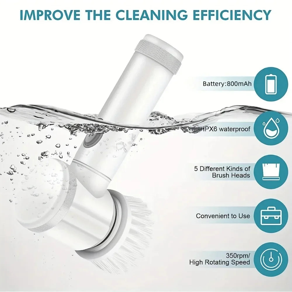 5in1  Spin Scrubber  Cleaning Brush Cordless Power Scrubber with Replaceable Brush Heads Handheld Power Scrubber