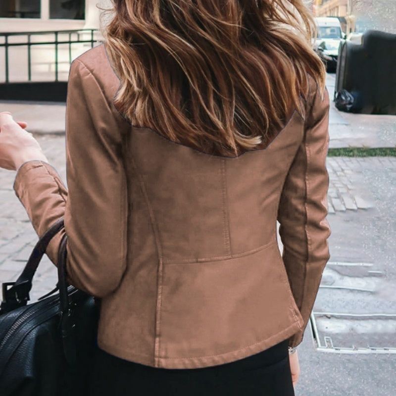 Women's Classic Slim Fit Faux Leather Motorcycle Jacket