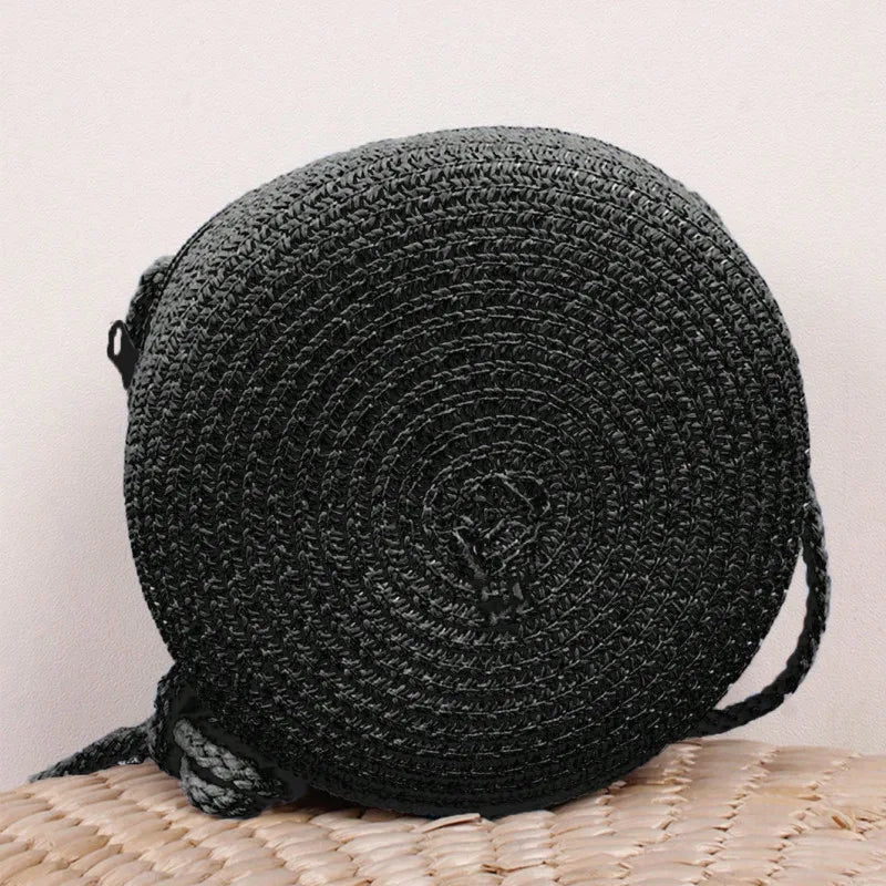 Handwoven Round Straw Crossbody Bag