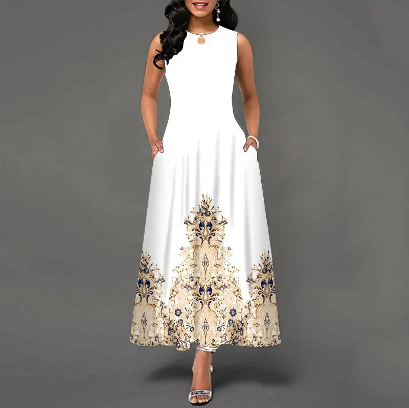 Floral Bohemian Maxi Dress with Pockets
