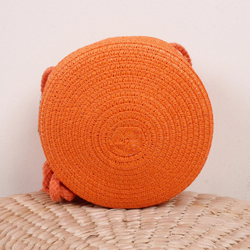 Handwoven Round Straw Crossbody Bag
