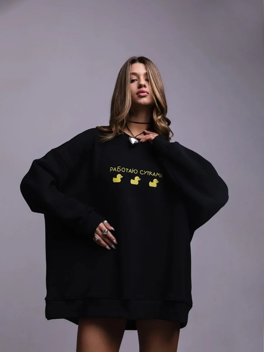 Oversized Women's Cotton Blend Print Sweatshirt