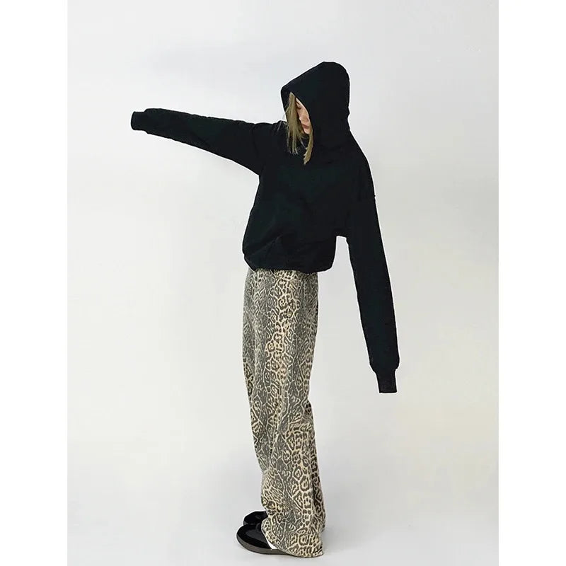 High-Waist Vintage Leopard Print Denim Jeans