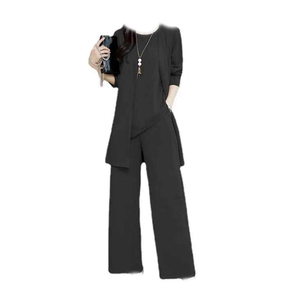 Trendy Irregular Hem Comfortable Vest Top Wide Leg Pants Mid-length Coat Set Breathable Loose Outfit Daily Clothing