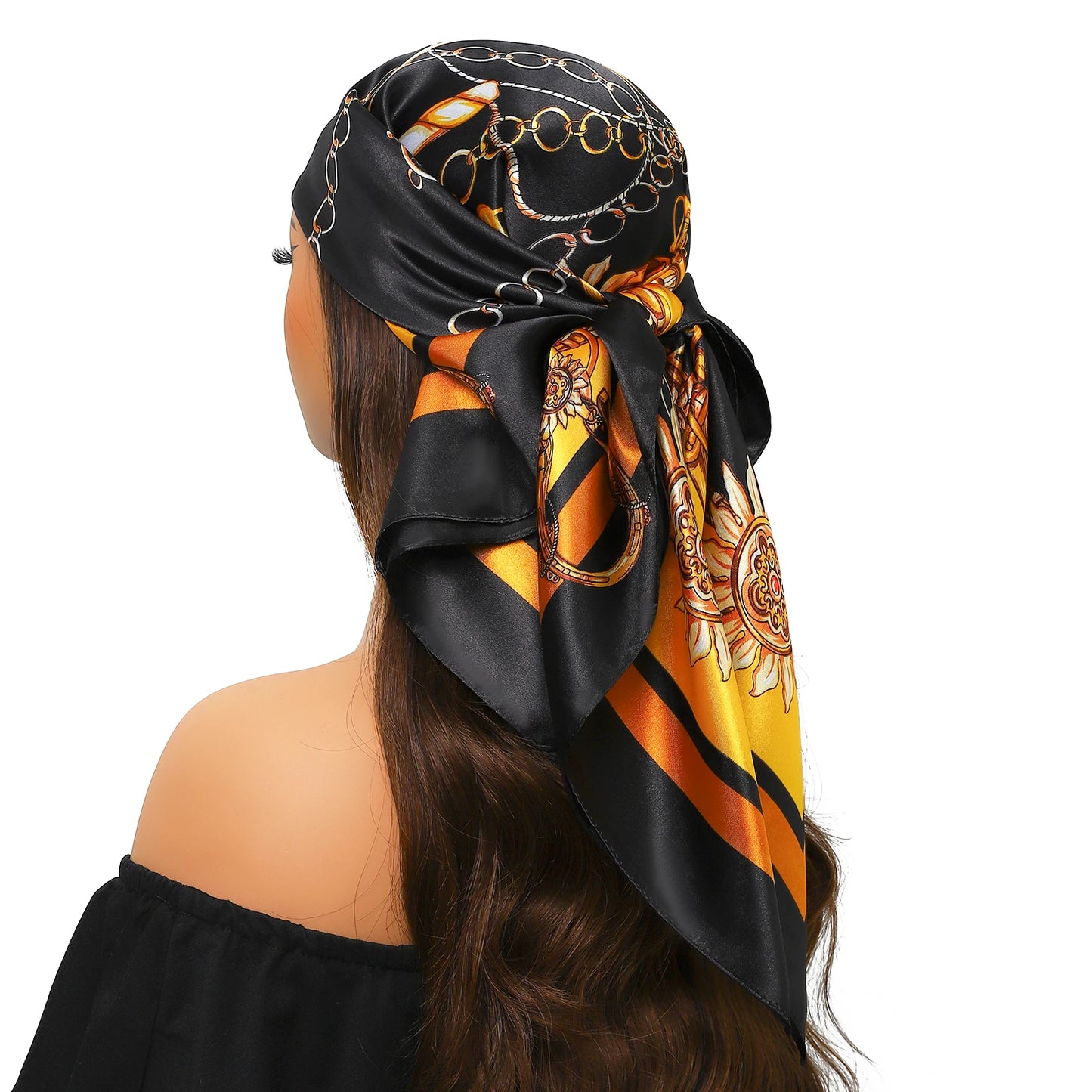 90*90cm Women Scarf Silk Feeling Hair Neck Square Brand Office bandanna muffler Waiter Flight Attendants Handkerchief Rings wrap