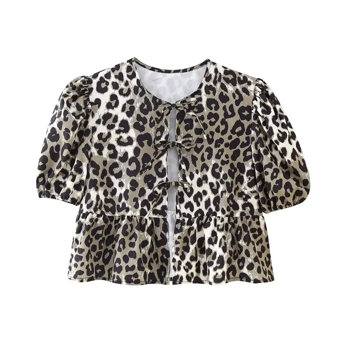 Women's Lace-Up Puff Sleeve Blouse