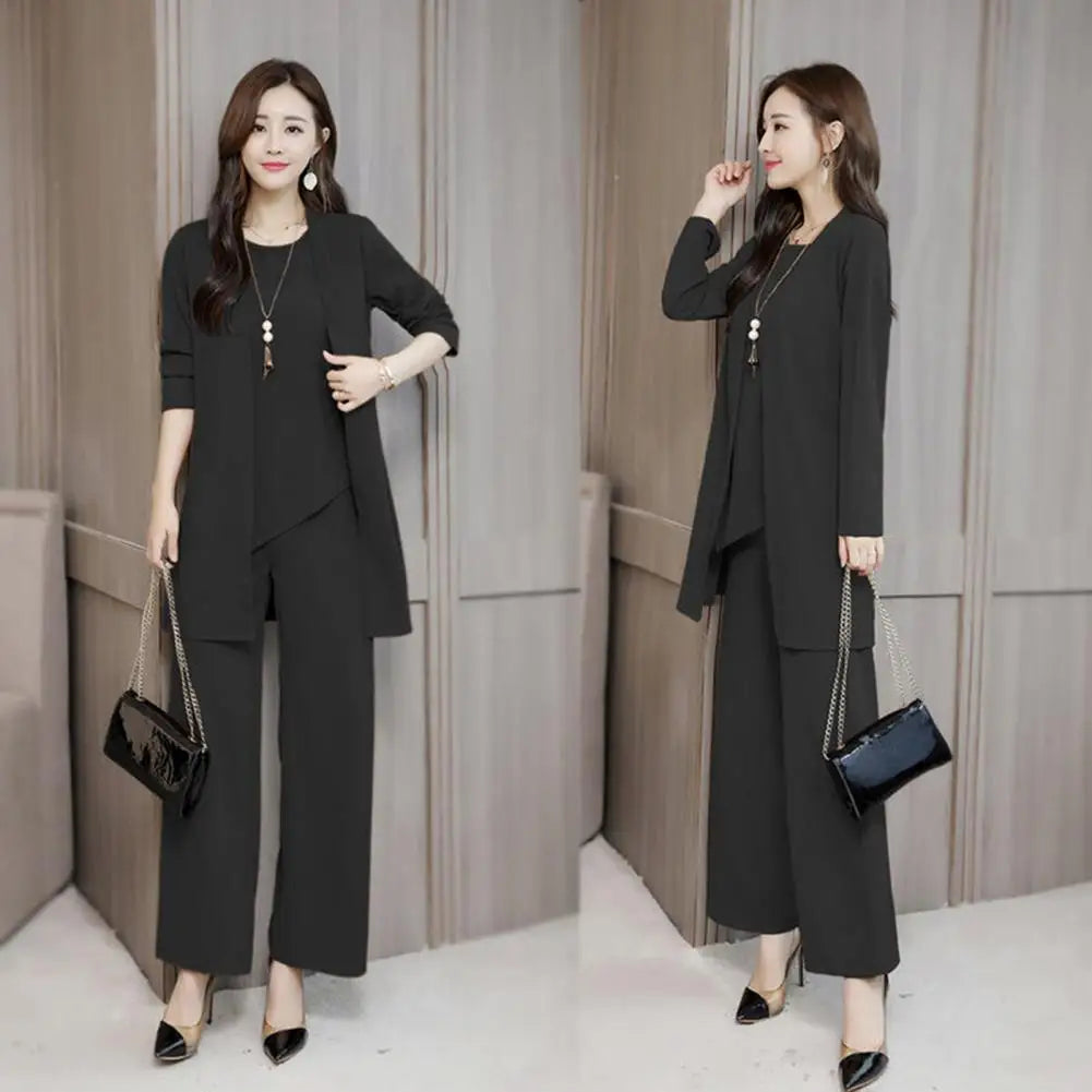 Trendy Irregular Hem Comfortable Vest Top Wide Leg Pants Mid-length Coat Set Breathable Loose Outfit Daily Clothing