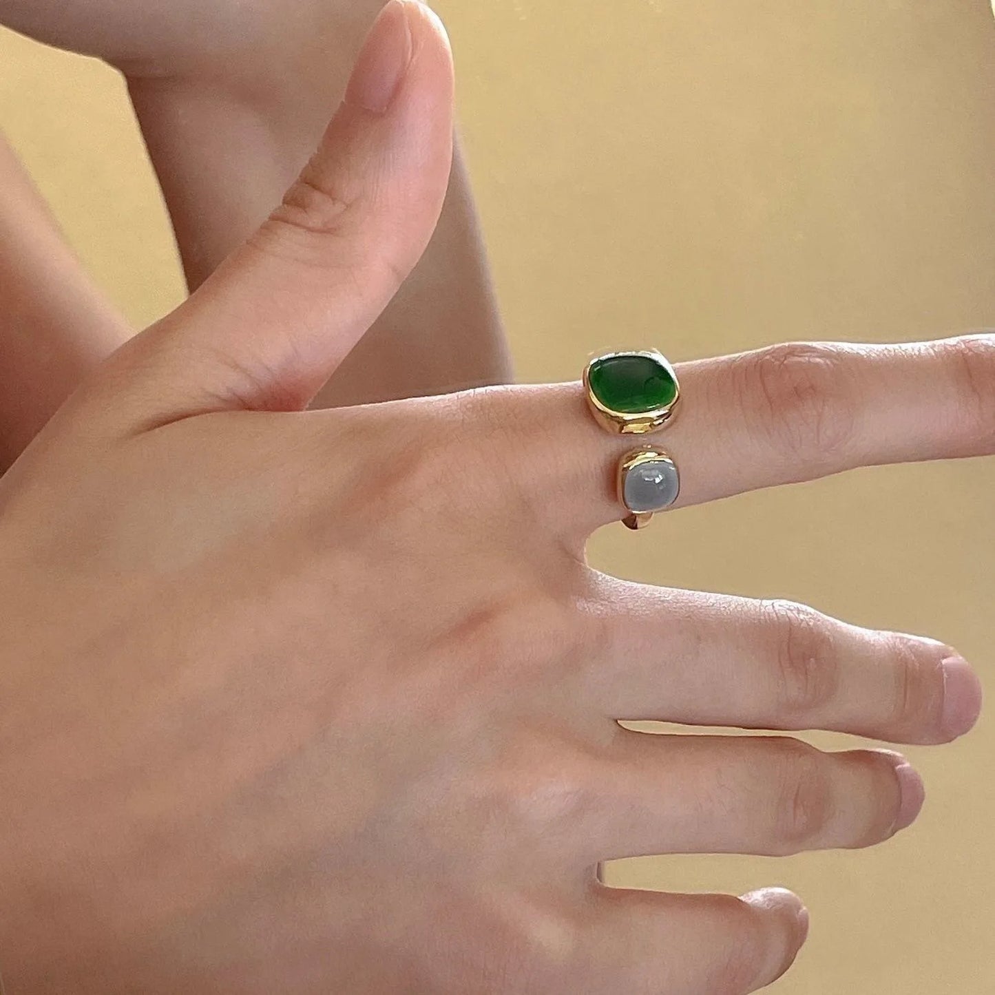 Vintage Gold Open Ring with Colorful Drip Glaze