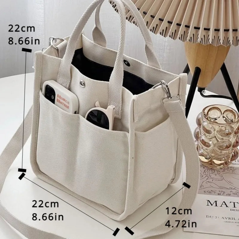 Multi Pocket Tote Canvas Bag Handheld Crossbody Bag Minimalist Design Versatile Handheld Bag Convenient Meal Box Bag