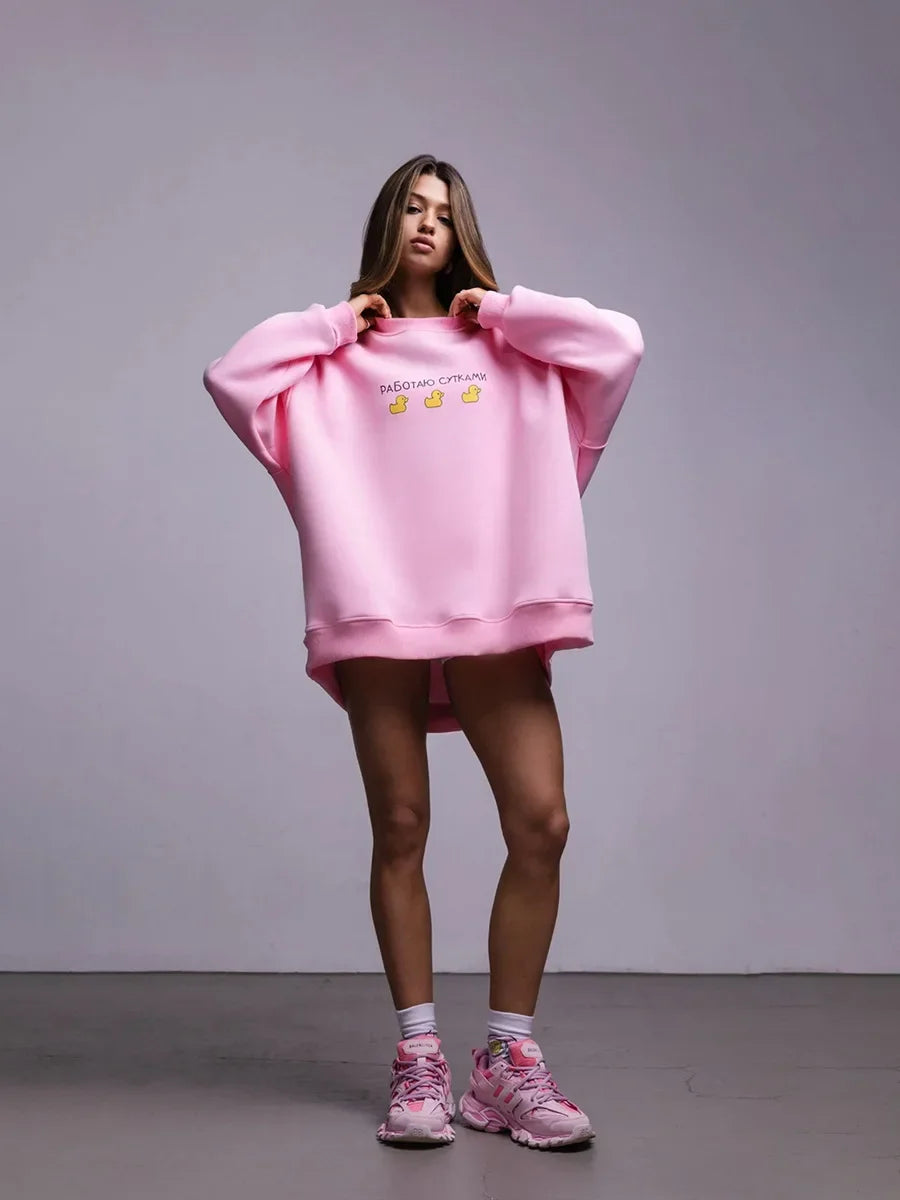 Oversized Women's Cotton Blend Print Sweatshirt
