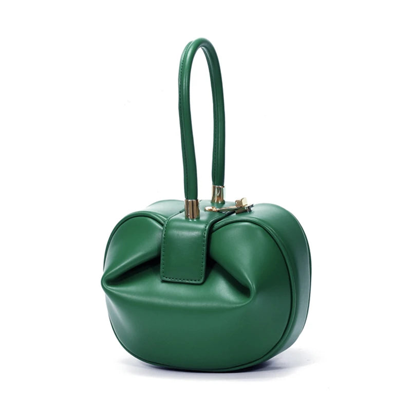 Burminsa Cowhide Genuine Leather Spherical Small Tote Bag For Women 2025 Trend Designer Evening Purse Top Handle Ladies Handbags