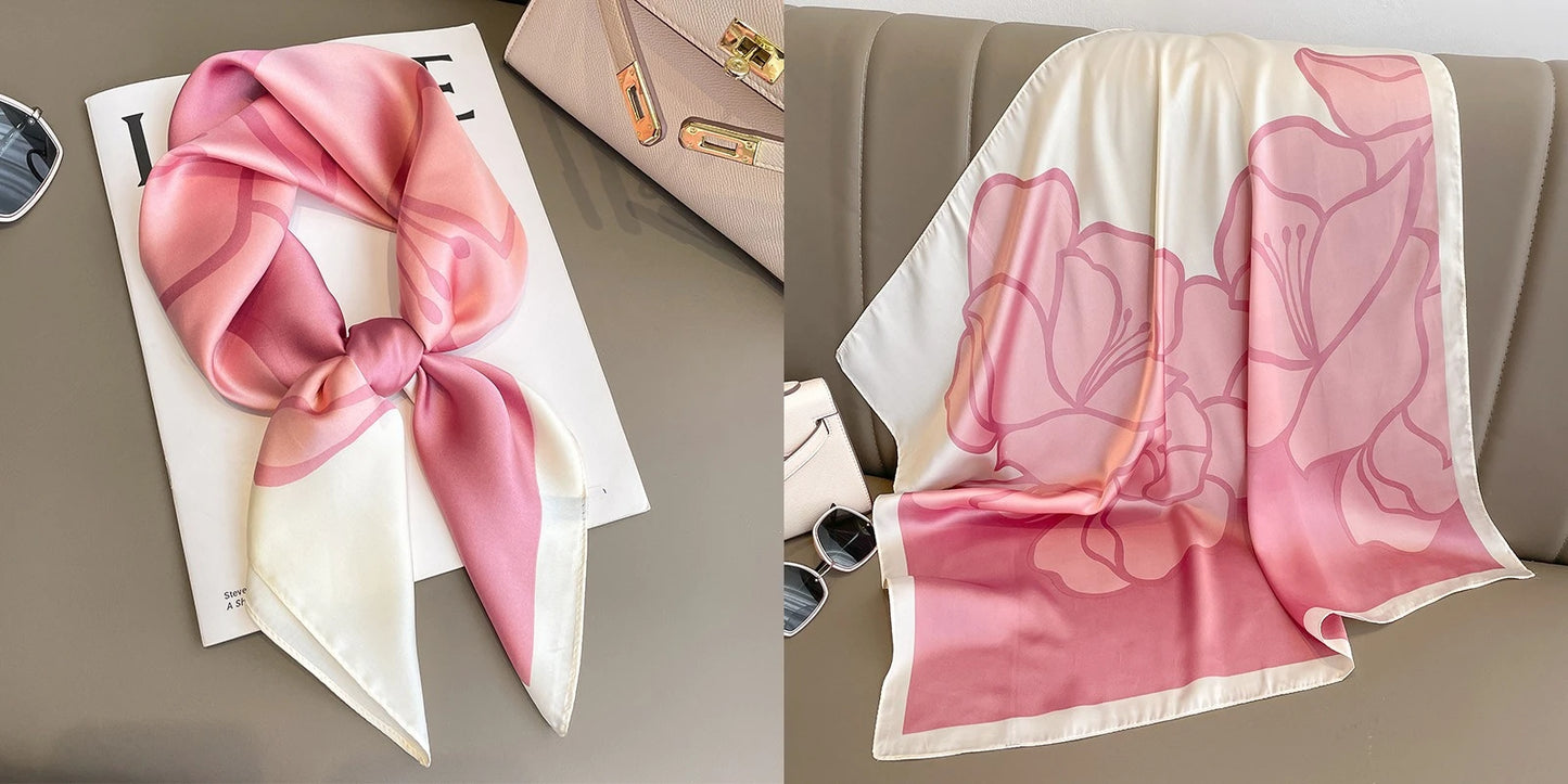 Elegant Floral Silk-Feel Square Scarf - 60-80cm Versatile Women's Neck Scarf
