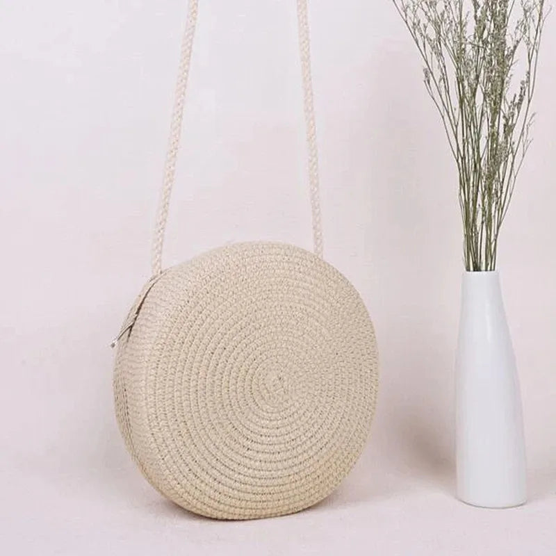 Handwoven Round Straw Crossbody Bag