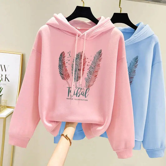 Women's Cozy Feather Print Hoodie
