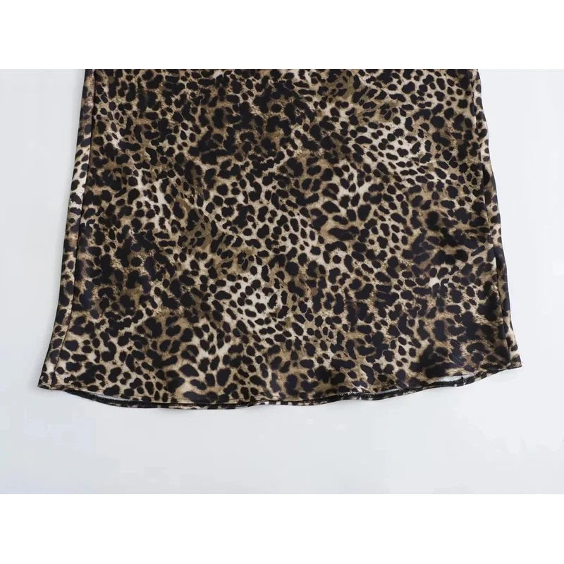 Leopard High Waist Satin Skirt