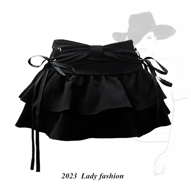 High-Waist A-Line Mini Denim Skirt with Bow Detail