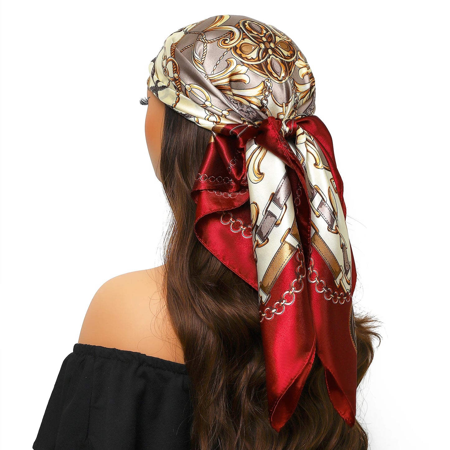 90*90cm Women Scarf Silk Feeling Hair Neck Square Brand Office bandanna muffler Waiter Flight Attendants Handkerchief Rings wrap