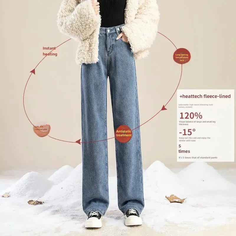 High-Waisted Fleece-Lined Wide Leg Jean Pants