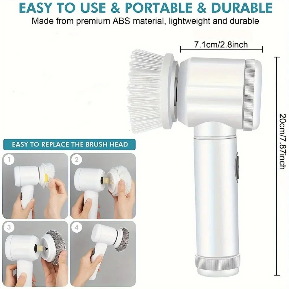 5in1  Spin Scrubber  Cleaning Brush Cordless Power Scrubber with Replaceable Brush Heads Handheld Power Scrubber