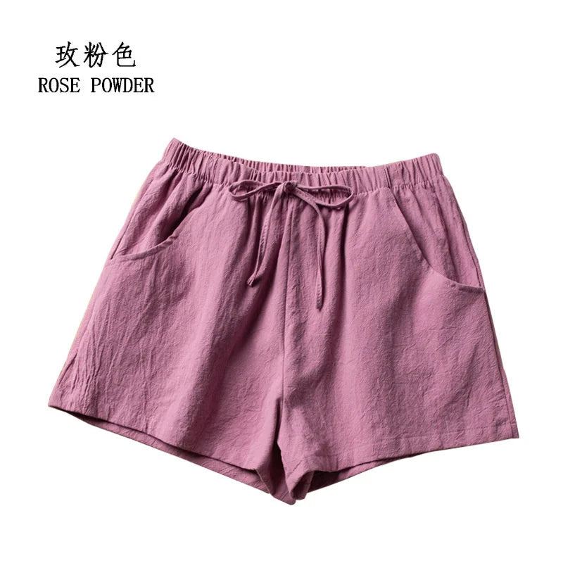 High-Waisted Linen Cotton Casual Shorts for Women
