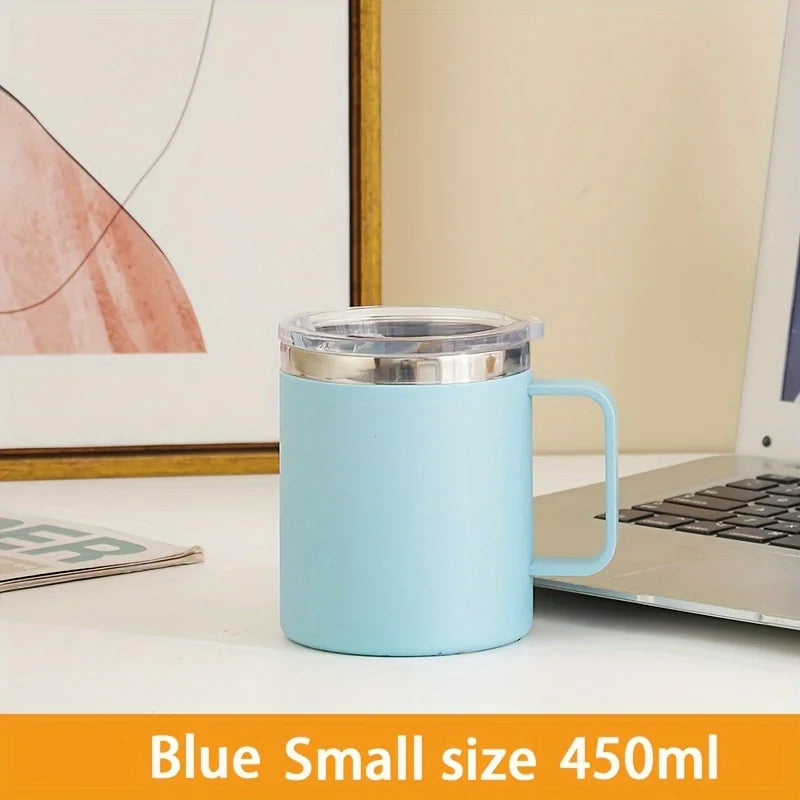 1pc Insulated Coffee Mug Cup With Handle Stainless Steel Travel Coffee Mug With Flip Lid Double Wall Vacuum Coffee Tumbler Gift