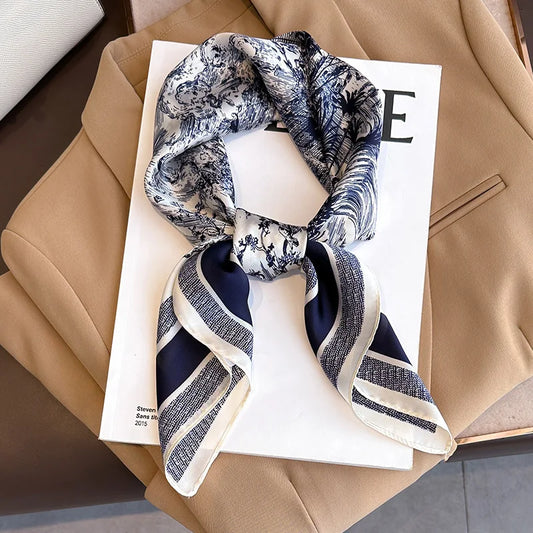 Elegant Floral Silk-Feel Square Scarf - 60-80cm Versatile Women's Neck Scarf
