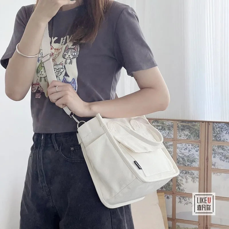 Multi Pocket Tote Canvas Bag Handheld Crossbody Bag Minimalist Design Versatile Handheld Bag Convenient Meal Box Bag