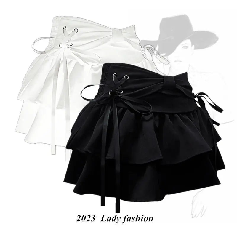 High-Waist A-Line Mini Denim Skirt with Bow Detail