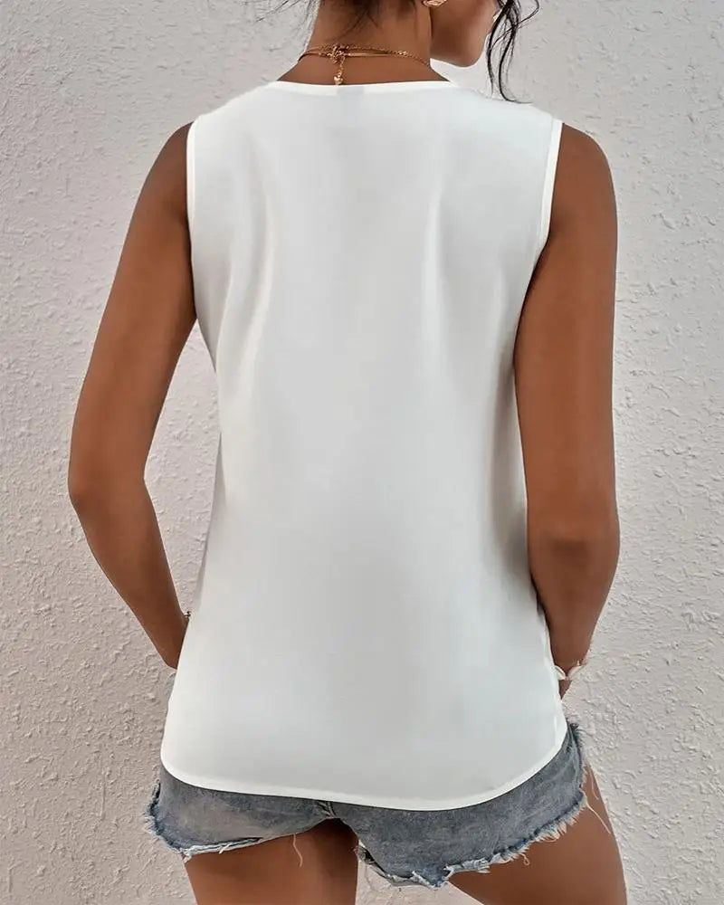 Women's Elegant Sleeveless V-Neck Lace Blouse