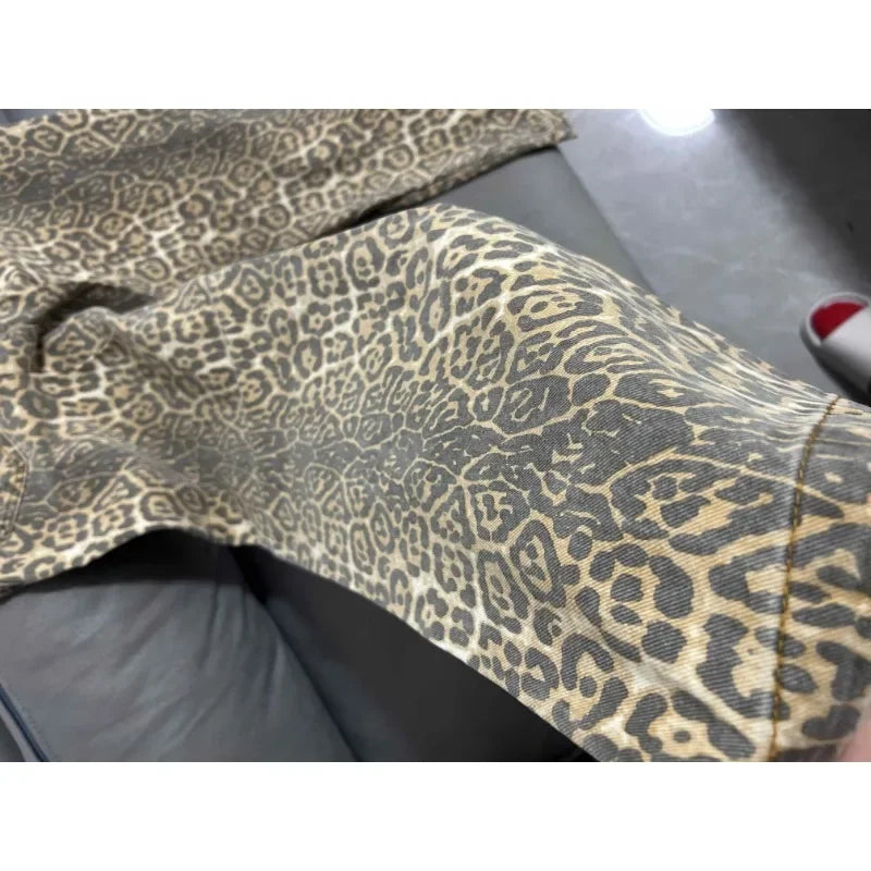Y2K High-Waisted Leopard Print Big Jeans Pant
