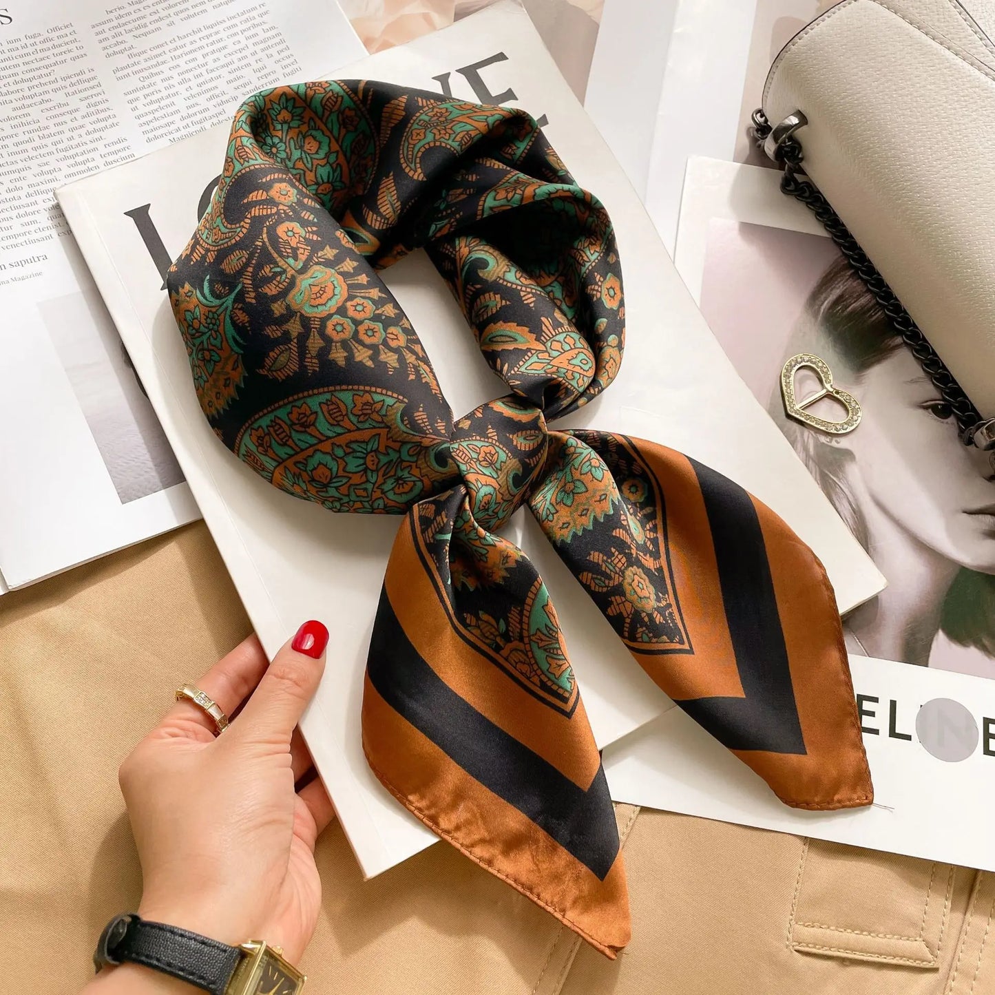 RUNMEIFA Luxury Silk Square Scarf