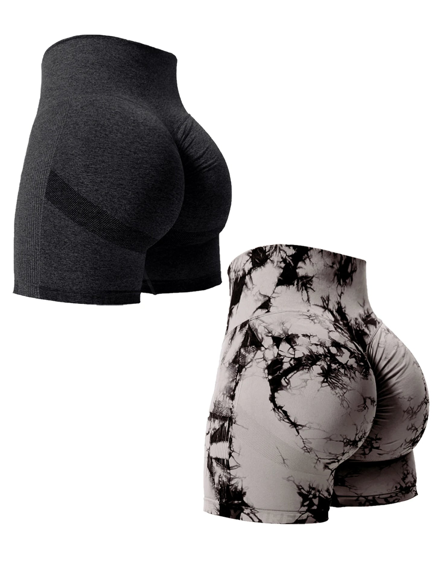 Women's High-Waist Seamless Gym Shorts 2-Pack | Tie-Dye Butt-Lifting Athletic Shorts | Stretchy & Squat-Proof