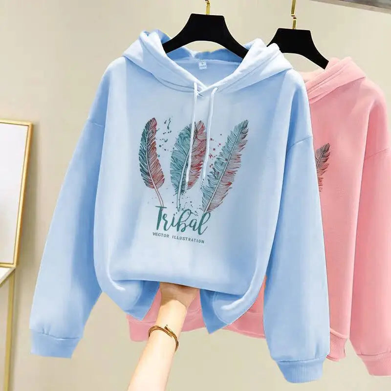Women's Cozy Feather Print Hoodie