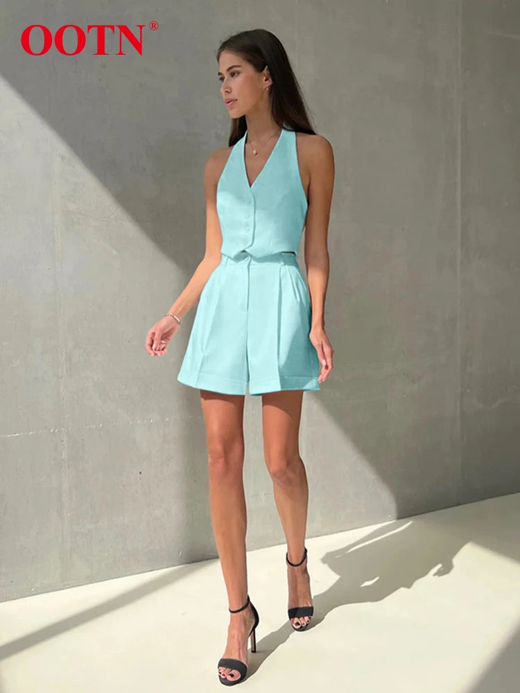 Halter Neck Tops And Wide Legs Shorts