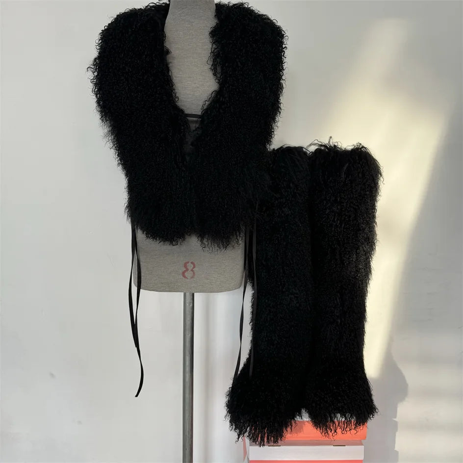 Luxury Mongolian Sheepskin Fur Halter Vest