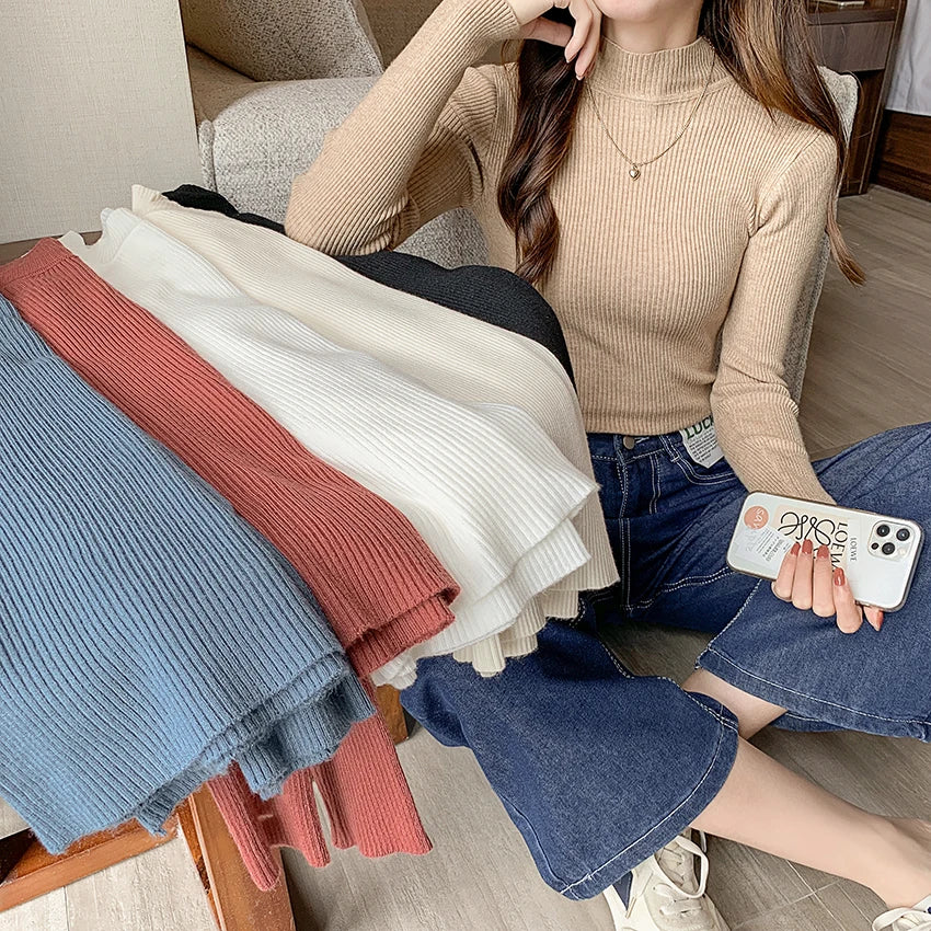 Premium Cotton-Blend Mock Neck Sweater