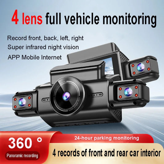 Dash Cam 4 Channel Hidden tachograph 4K Ultra HD Mini Video Recorder Four Camera with Rear View DVR 24H Parking Monitor BlackBox