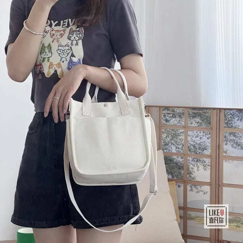 Multi Pocket Tote Canvas Bag Handheld Crossbody Bag Minimalist Design Versatile Handheld Bag Convenient Meal Box Bag