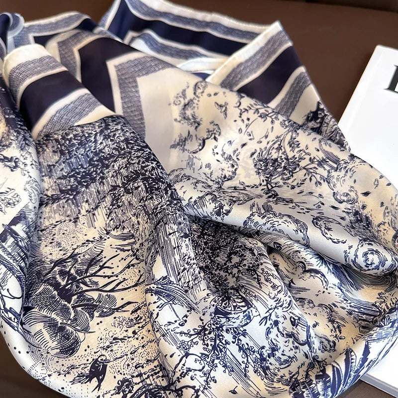 Elegant Floral Silk-Feel Square Scarf - 60-80cm Versatile Women's Neck Scarf