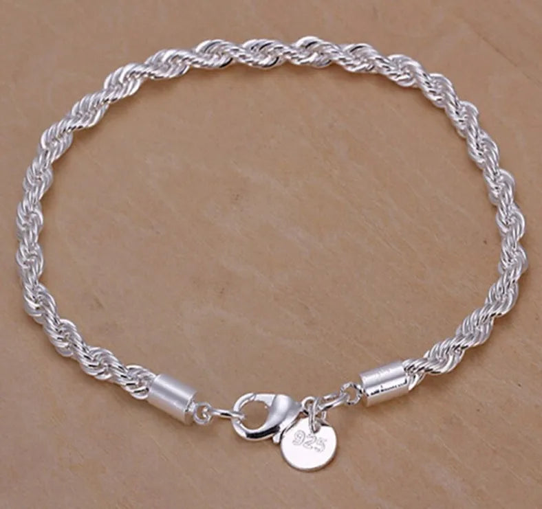 Handcrafted 925 Sterling Silver Twisted Rope Bracelet