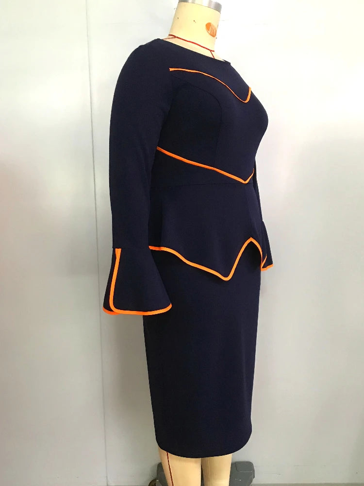 Elegant Round Neck Ruffle Edge Long Sleeved Dress