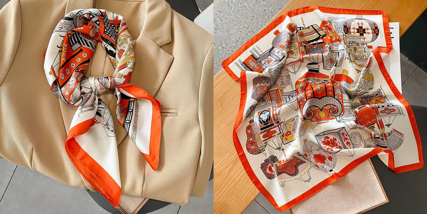 Elegant Floral Silk-Feel Square Scarf - 60-80cm Versatile Women's Neck Scarf