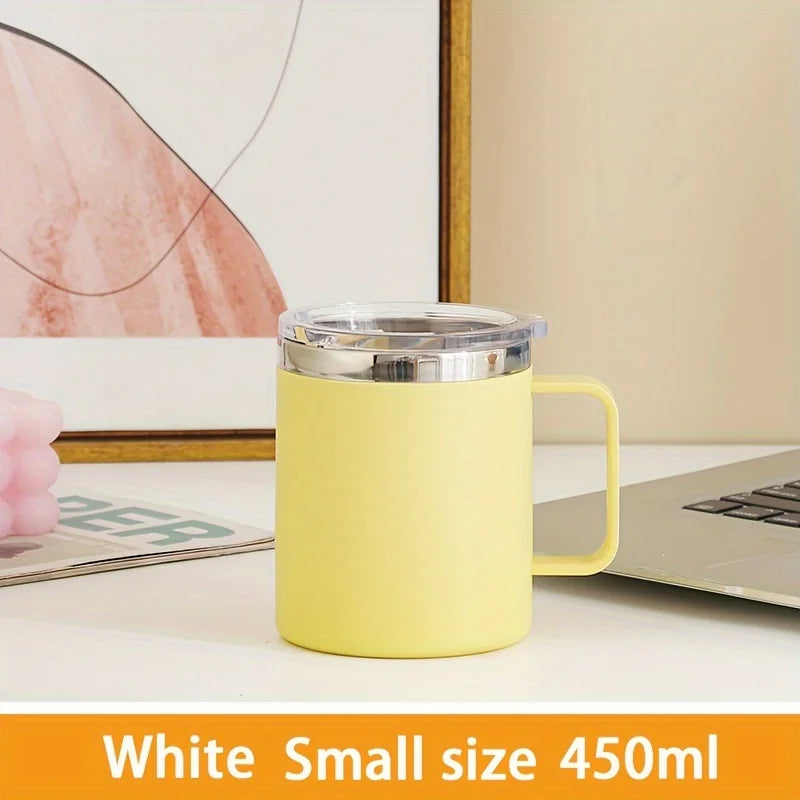1pc Insulated Coffee Mug Cup With Handle Stainless Steel Travel Coffee Mug With Flip Lid Double Wall Vacuum Coffee Tumbler Gift