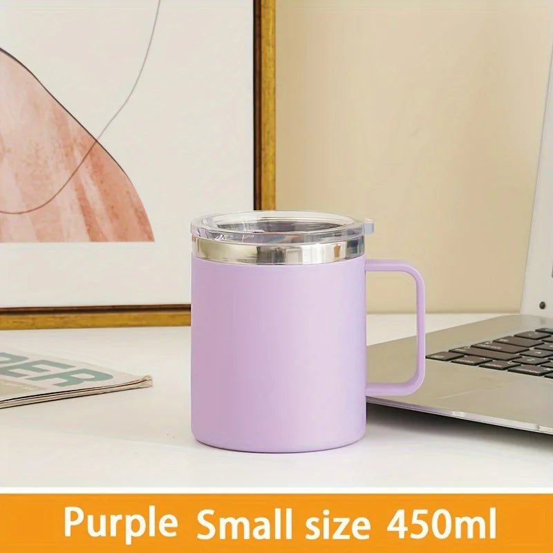1pc Insulated Coffee Mug Cup With Handle Stainless Steel Travel Coffee Mug With Flip Lid Double Wall Vacuum Coffee Tumbler Gift