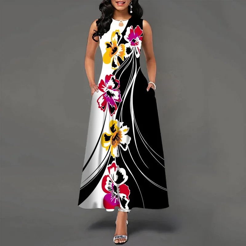 Floral Bohemian Maxi Dress with Pockets