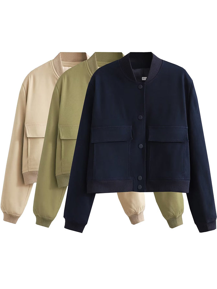 Women's Classic V-Neck Bomber Jacket