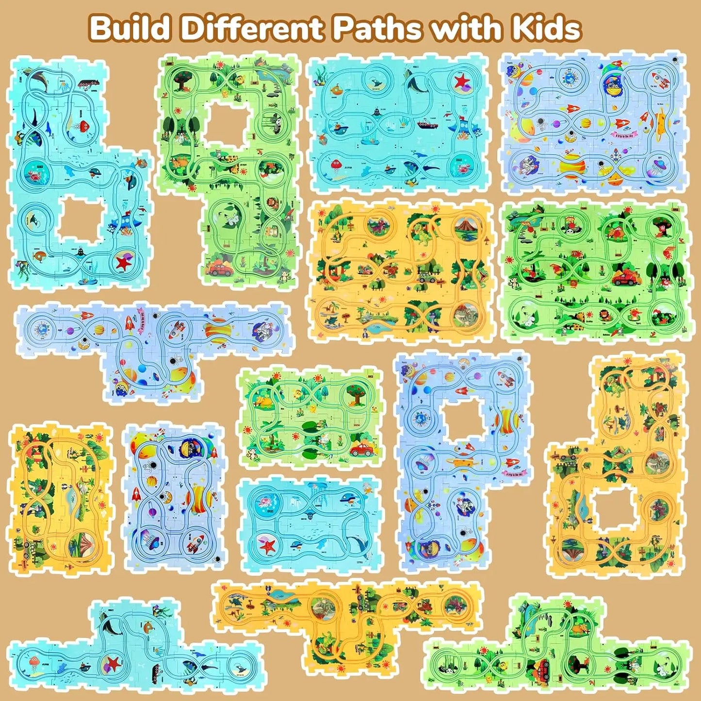 Puzzle Racer Kids Car Track Set Plastic Floor Puzzles for 3 4 5 6 Year Old Boys Montessori Toys Brain Toys 2024 NEW